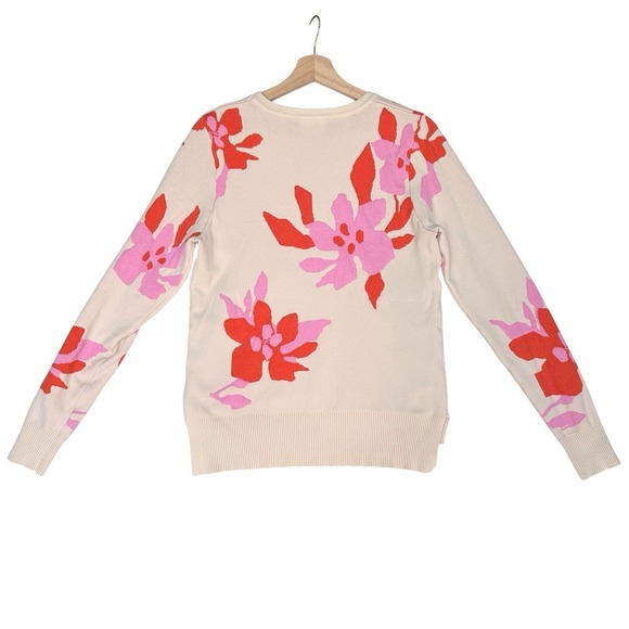 THML Pink Orange Floral Sweater Womens Small Cream Pullover Knit Long Sleeve - Picture 11 of 11